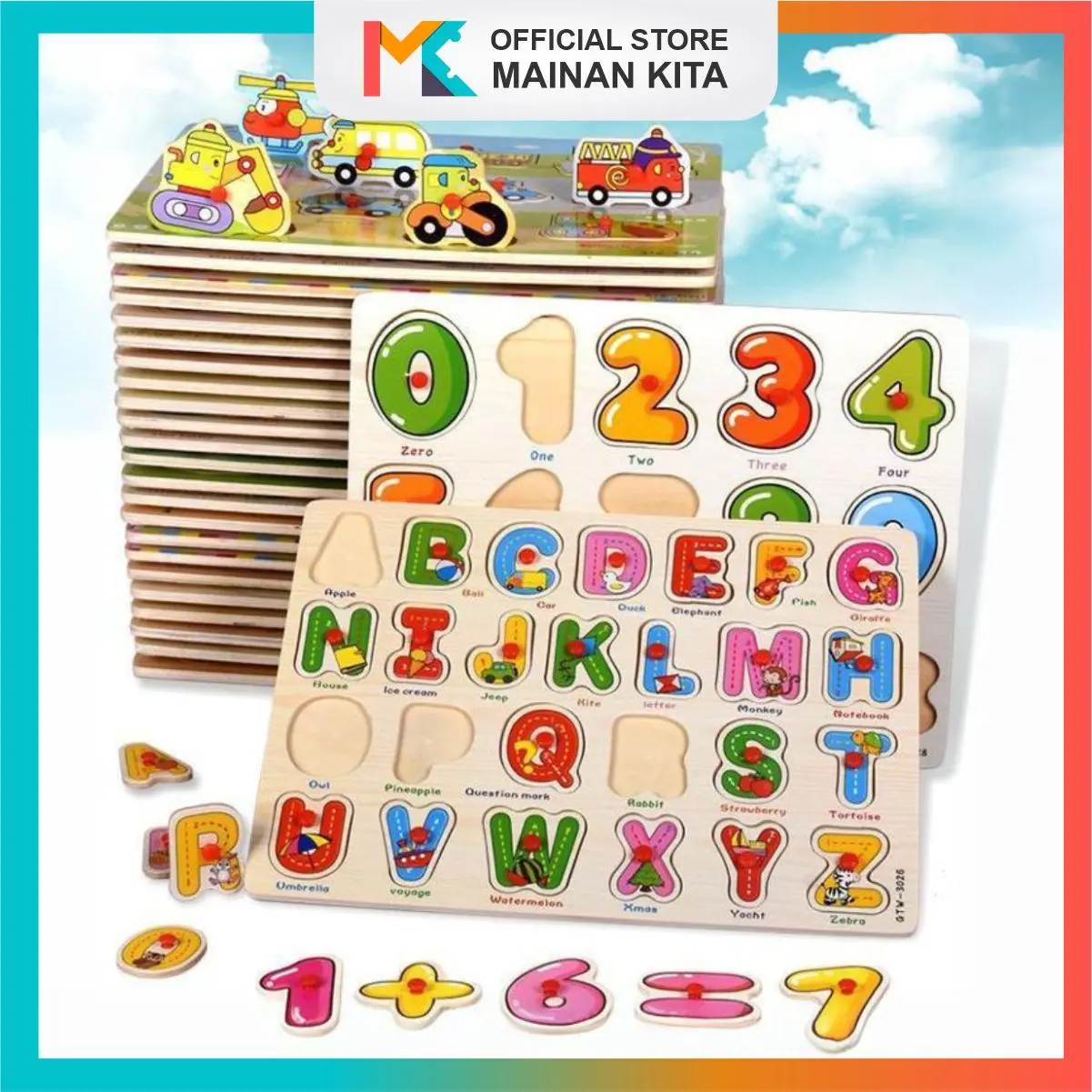 MK126 Mainan Edukasi Anak Puzzle Knob Kayu Wooden Puzzle Knob Toys Game pazz el