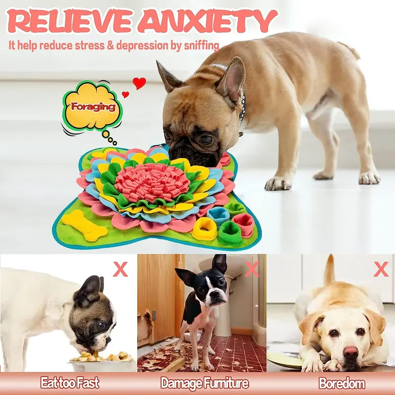 Flower Design Indestructible Pet Snuffle Mat, Pet Sniffing Pad, Pet Slow Feeding Mat, Interactive & Stress Relief Toy for Dogs, Dog & Cat Accessories, Valentine's Day Gift 5