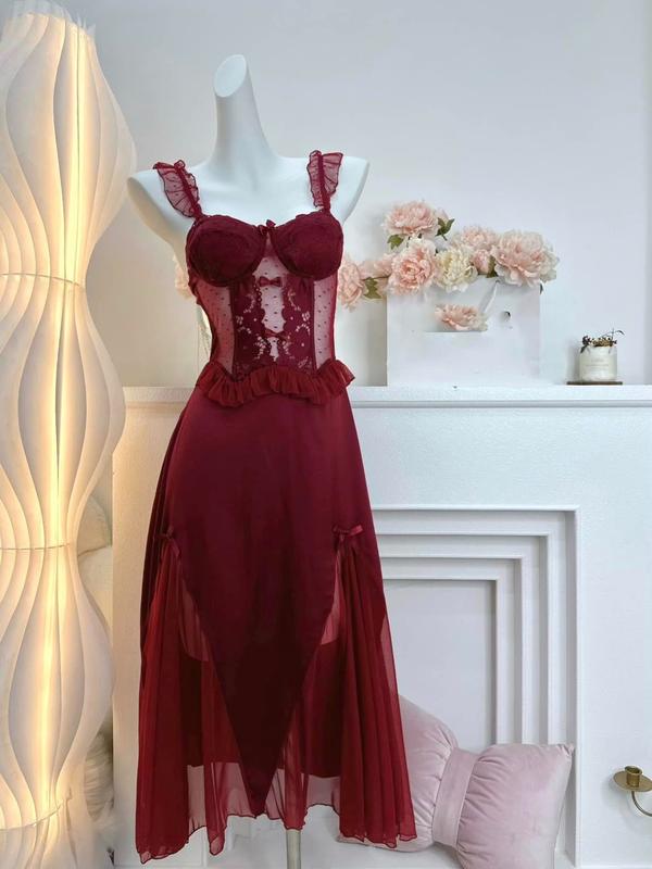 HT172 Váy ngủ sexy 2s cánh tiên dáng dài kèm ĐỆM LÓT,đồ ngủ lụa phối ren sang chảnh HT172 1