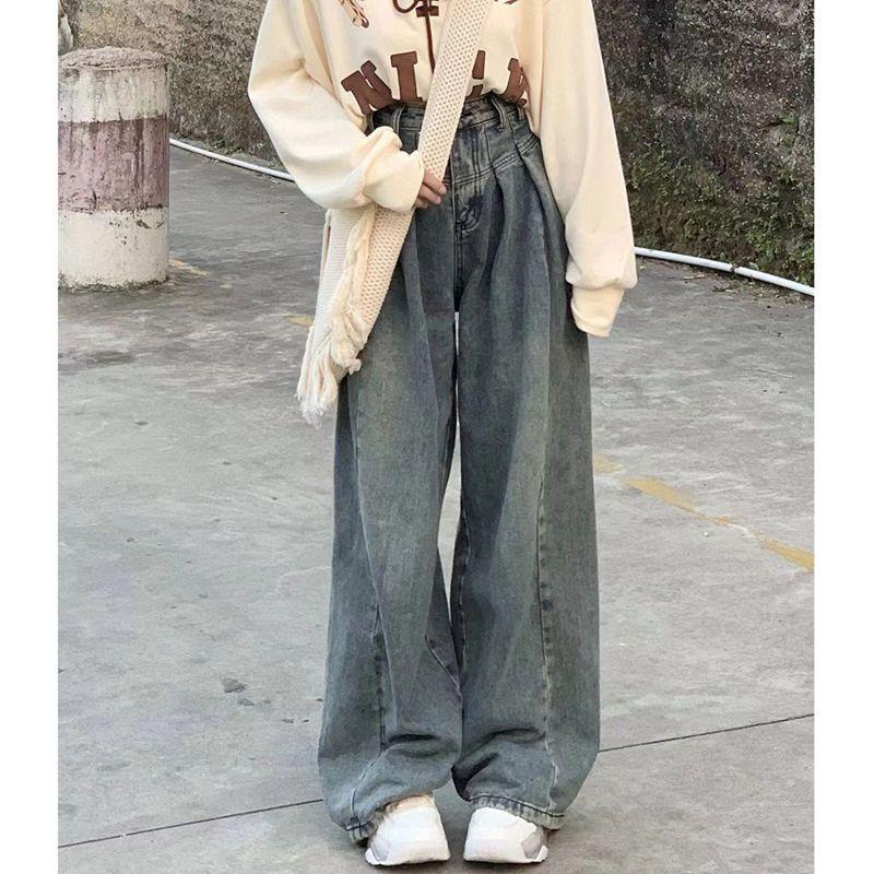 Quần Jean Cổ Điển Phong Cách Cổ Điển Dành Cho Nữ, Quần Dài Xếp Nếp Dễ Phối Đồ Quần Ống Rộng Thẳng Cạp Cao Dáng Rộng Mới Mùa Thu, Năm 2025 6