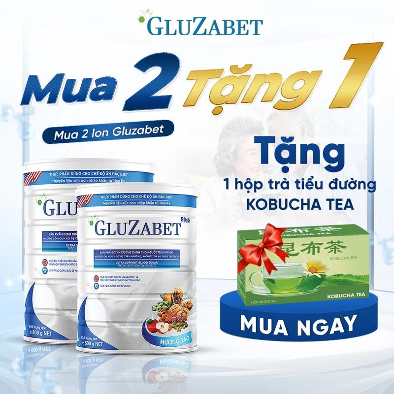COMBO 2 LON 800G TIẾT KIỆM - Sữa Gluzabet Hỗ Trợ Cho Người Tiểu Đường, Ổn Định Đường Huyết, Ngăn Ngừa Biến Chứng