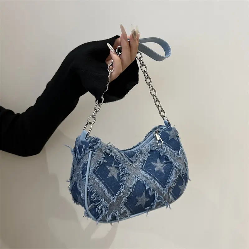 Túi Kẹp Nách, Phong Cách Dân Tộc Cổ Điển Chất Liệu Denim, Dành Cho Nữ, Hàng Mới Về, Màu Tương Phản, Túi Đeo Một Bên Vai, Sức Chứa Lớn, Thích Hợp Đi Du Lịch, Túi Tote, 2024