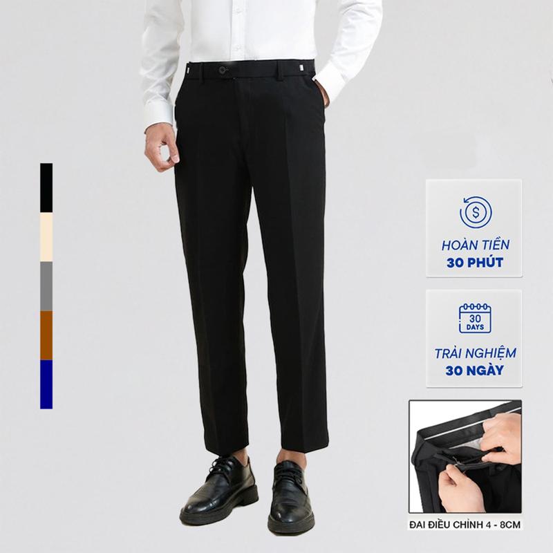 Quần Âu Chỉnh Eo Sidetab Tăng Giảm Cạp 4-6cm Ống Suông Vải Cotton Vitex Co Giãn Dày Dặn Menswear Pants Đen Ong VINTINO