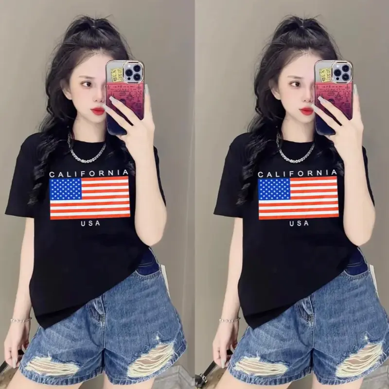 Mã 45-Áo thun thái form vừa 40-58kg Top Nữ Cotton Cổ Tròn Menswear Women 1