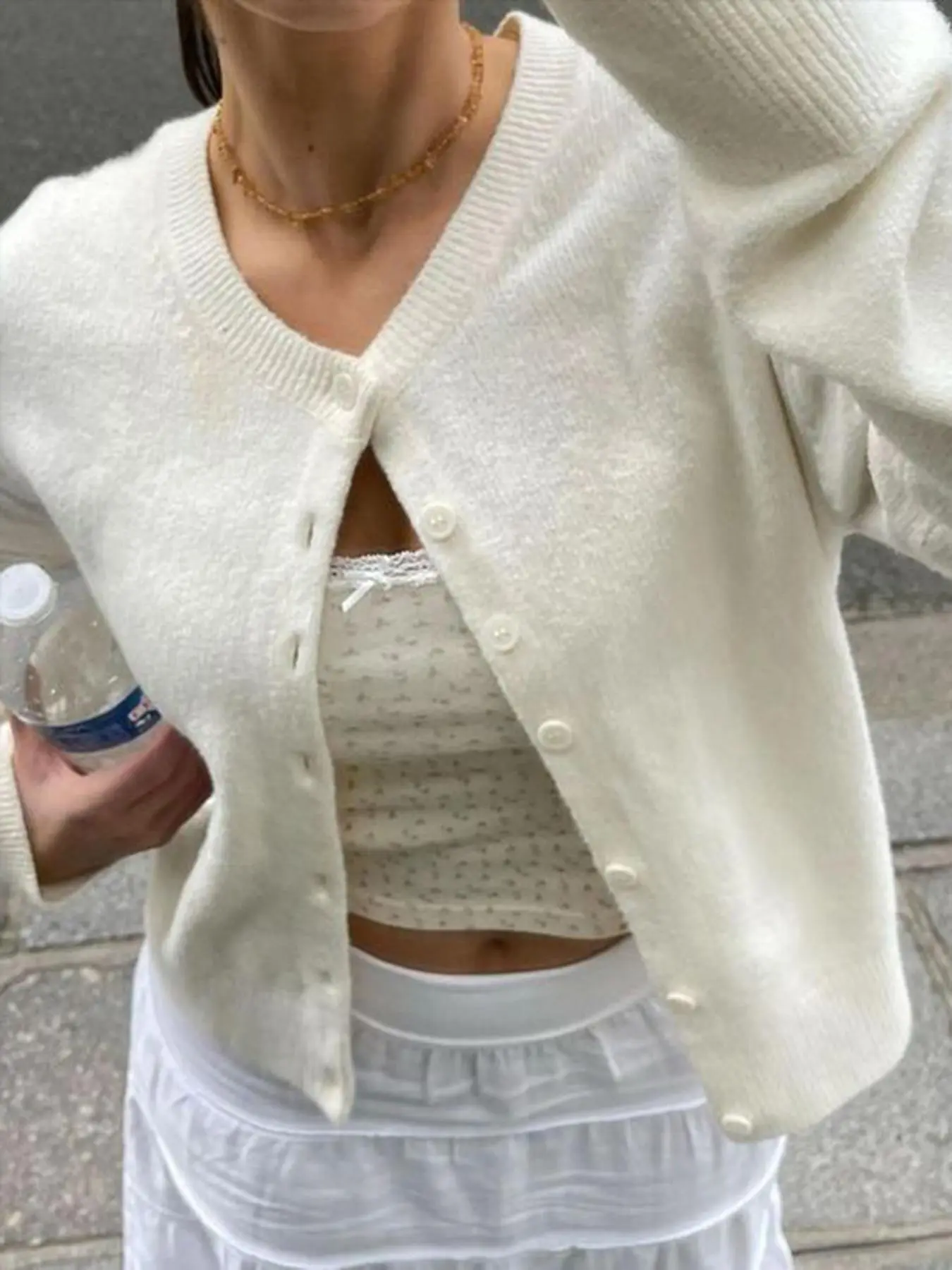 Women's Plain Button Front Cardigan, Casual Chic Long Sleeve Round Neck Knitwear for Fall & Winter, Fashion Women's Knit Clothing for Daily Wear, 2025 Trend, Spring Clothes, Go Out Tops