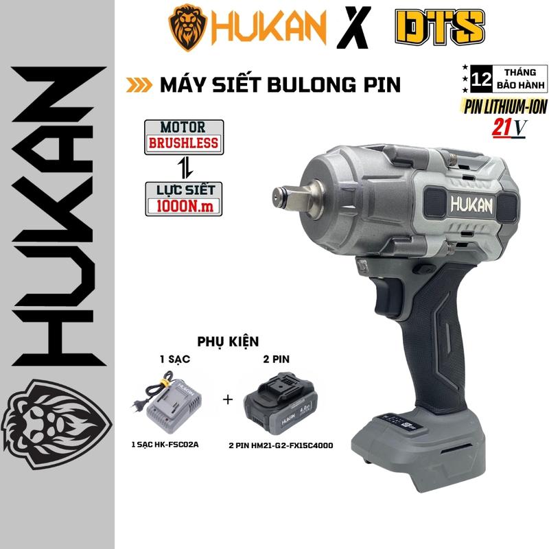 Máy siết bulong pin 21V HUKAN BODY-HM21-G2-IW1000N, lực siết 1000N.m | Máy siết bulong đầu 1/2“ - Động cơ không chổi than - Đèn LED hỗ trợ - Chân pin phổ thông