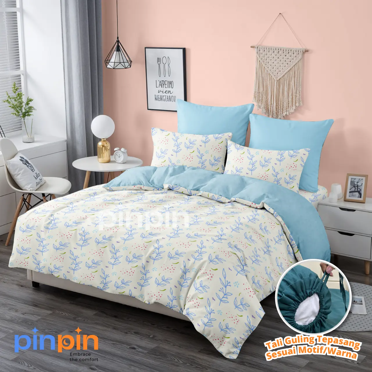 Bedcover Set Sprei Motif Alaia Mix Biru Langit - Ukuran Lengkap