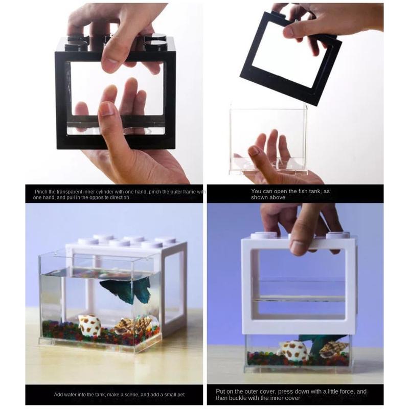 Product Introduction of Creative Plastic Betta Fish Tank Multicolor LED Lamp Building Block Aquarium Fish Turtle Pet Breeding Box Desktop Ornament 17