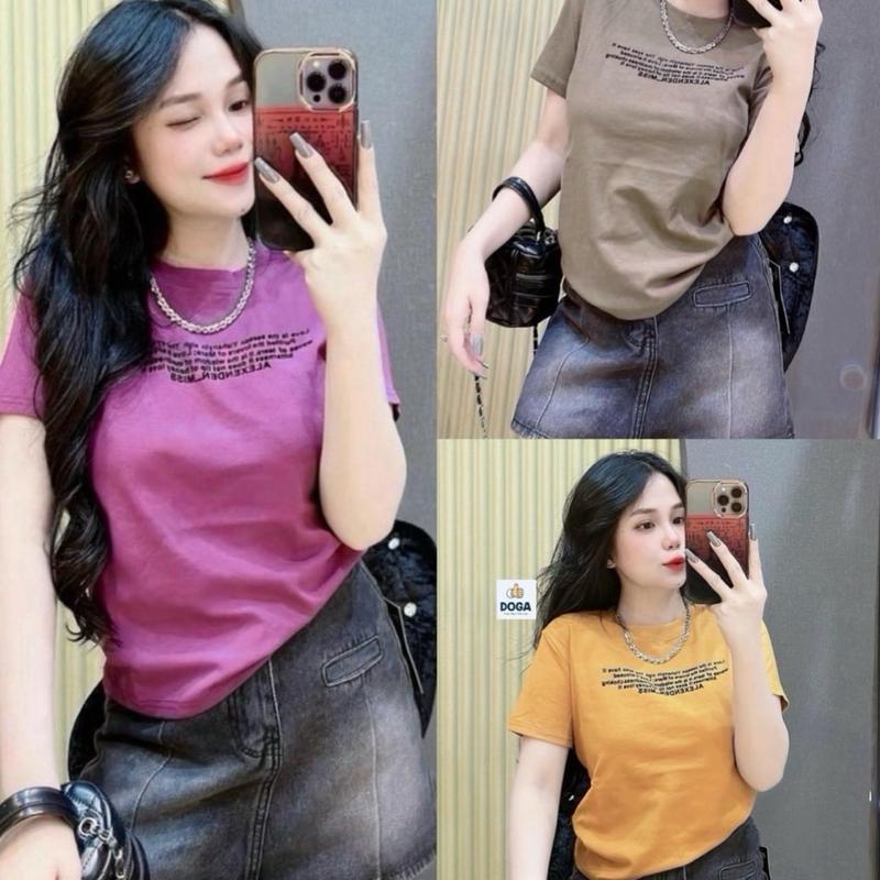 Áo Thun chất BORIP COTTON xịn kiểu áo baby tee size từ 35kg đến 70kg DOGA in chữ trẻ trung có 5 màu Mã 176 Nữ Top Women Cổ Tròn Tre Tím Tim
