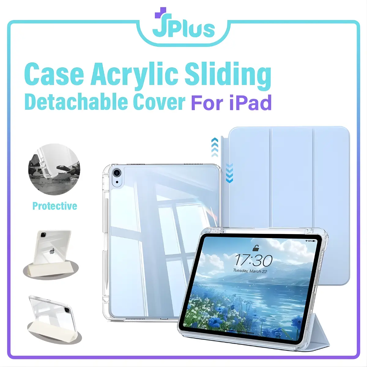 Detachable Sliding Case Compatible for iPad Air6/Air7 Gen11 Gen10th Air4/5 Pro 12.9 Pro 11" 2018-2025 Gen 7/8/9 10.2''' Mini6/Mini7 8.3'' Acrylic Case