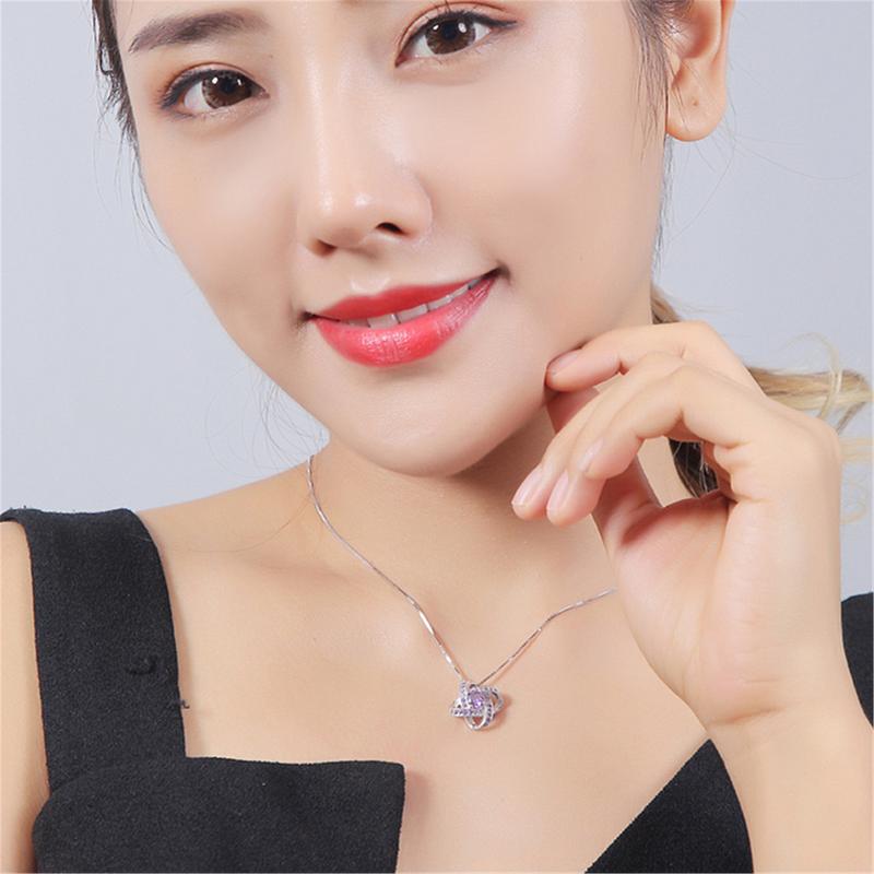 Product Introduction of Korean Silver Jewelry Women's Japanese and Korean Crystal Clover Pendant Silver Jewelry Clavicle Chain Birthday Gift Hot Sale pearl summer rope chain gold larimar sea monkeys ankh statement necklace chiffonsaree jew erly 7
