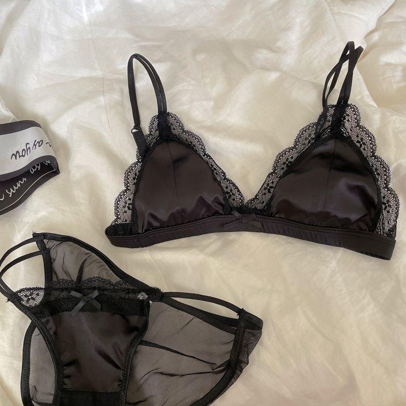 Product Introduction of French Satin Girl Ultra-Thin Underwear Push up Show Sexy Lace Summer Breathable Bra Set 7