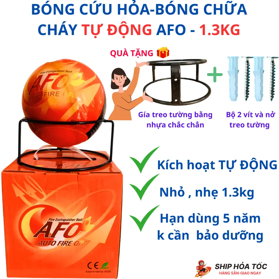 Bóng chữa cháy tự động AFO,bóng dập lửa, bóng cứu hỏa AFO, trọng lượng 1.3kg, hạn sử dụng 5 năm