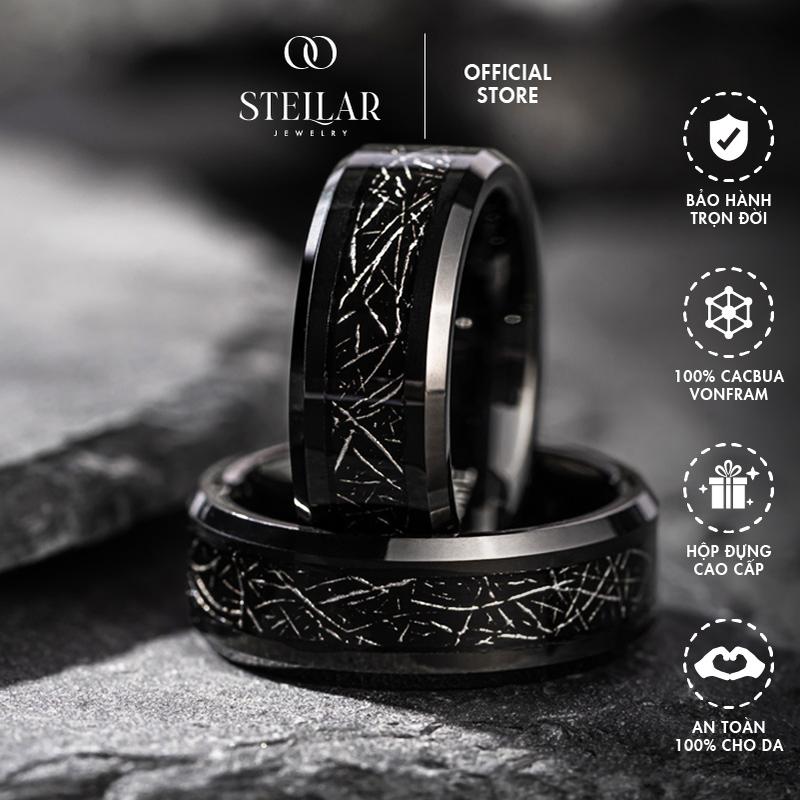 Nhẫn Nam Vĩnh Cửu Vonfram Stellar "The Uranus" Hoạ Tiết Lưới Widmanstatten - Cao Cấp Lịch Sự Không Gỉ - Bền Gấp 3 Nhẫn Nam Titan 