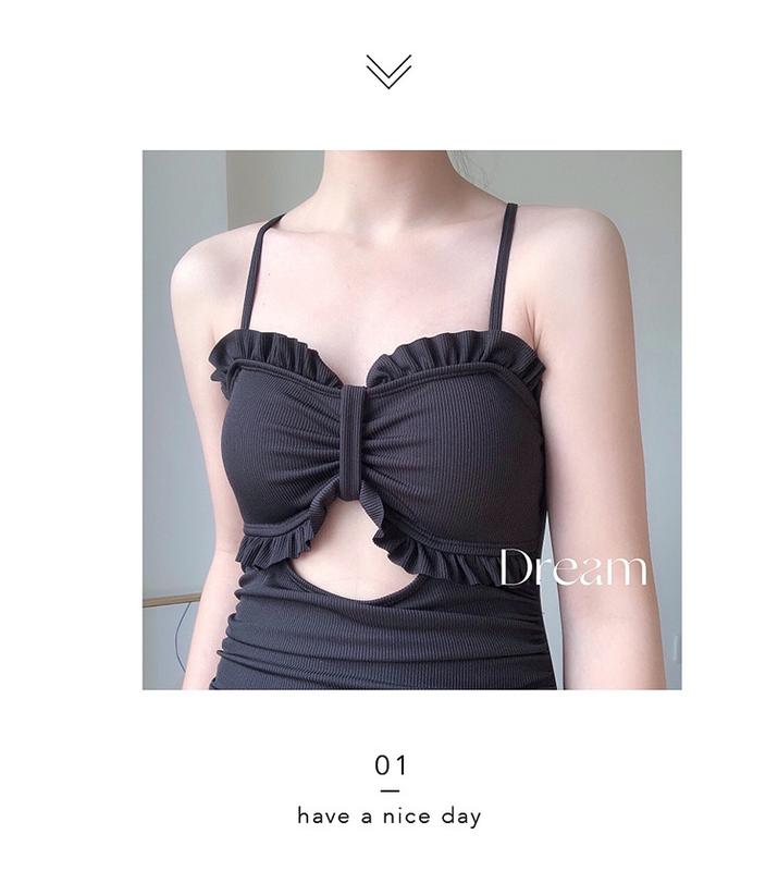 Product Introduction of Swimsuit Women's One-Piece Korean Swimsuit Ruffled Solid Color Sexy Beauty Back Slimming Vacation 1