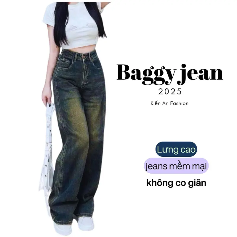 Quần baggy jean nữ đẹp phom suông rộng chất vải demi cao cấp mềm mại không co giãn - 1235 1