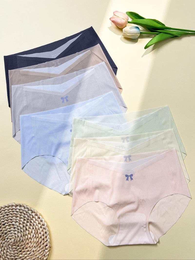 Product Introduction of Women's Bowknot Print Seamless Ice Silk Panty, Breathable Comfy Knicker for Daily Wear, Underwear for All Seasons 2