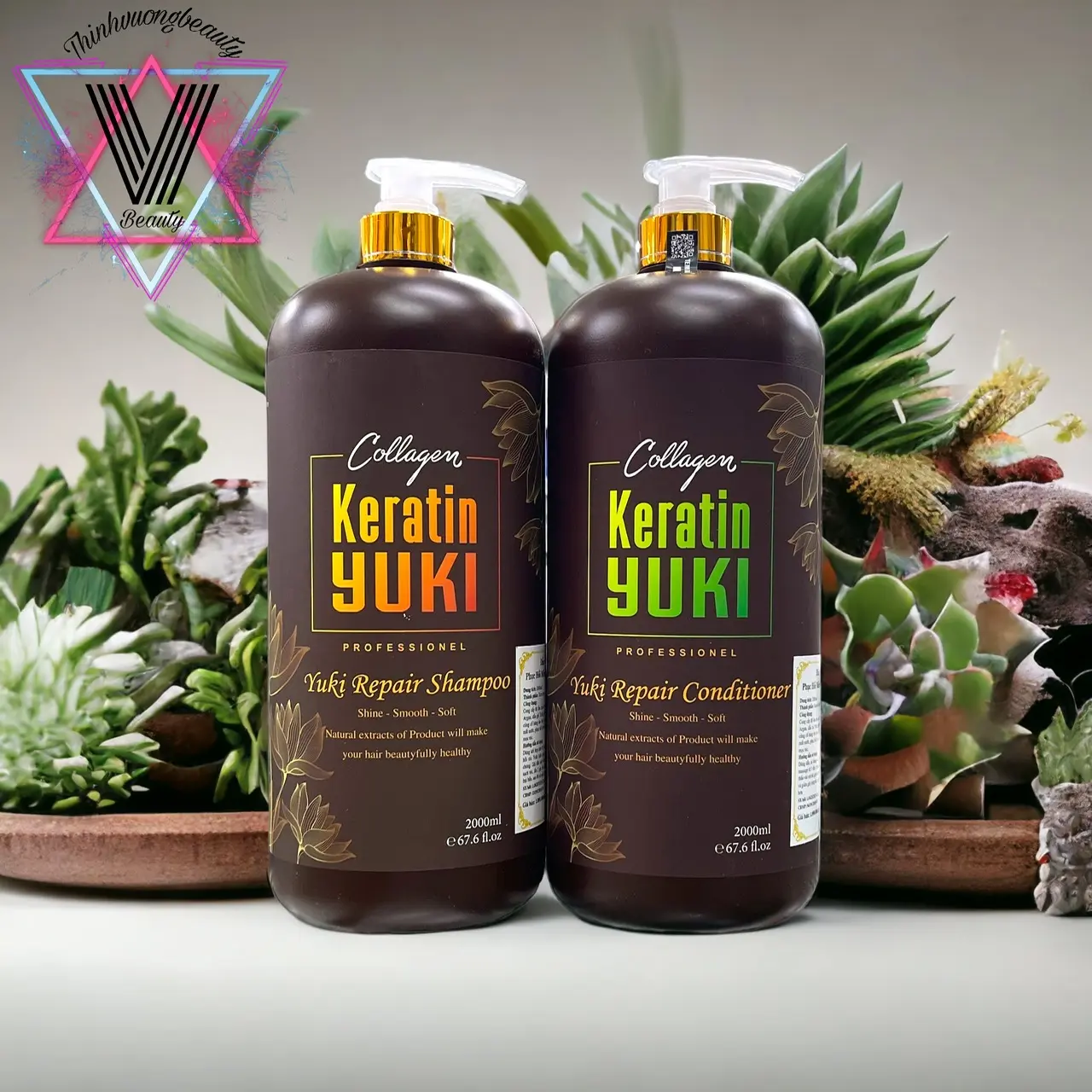 Cặp Dầu Gội Xả Collagen Keratin YUKI 2000ml | Giảm Rụng Tóc, Kích Mọc Tóc, Phục Hồi Tóc Hư Tổn