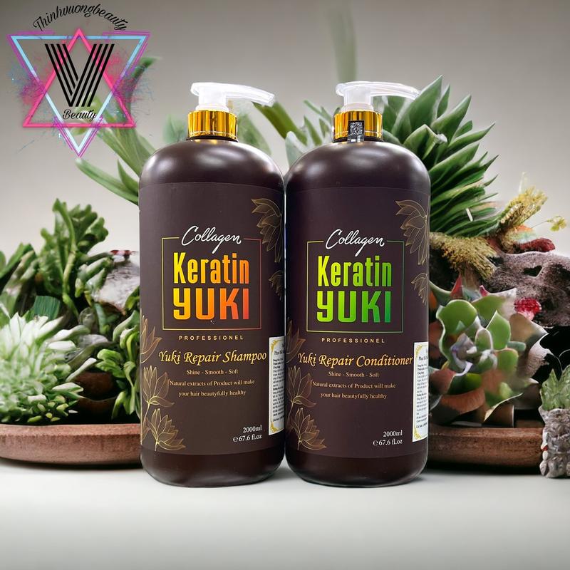  Cặp Dầu Gội Xả Collagen Keratin YUKI 2000ml | Giảm Rụng Tóc Kích Mọc Tóc Phục Hồi Tóc Hư Tổn 