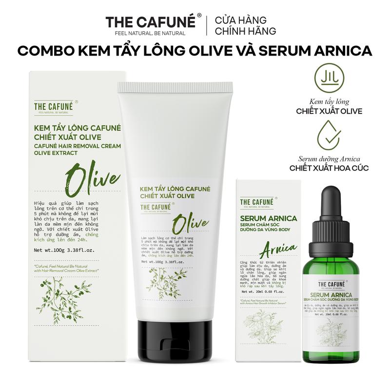  Combo Kem Tẩy Lông Cafuné Chiết Xuất Olive Và Serum Arnica The Cafuné Dùng Được Cho Bikini Chân Tay Nách 100ml Nam Nữ Waxing TCF 