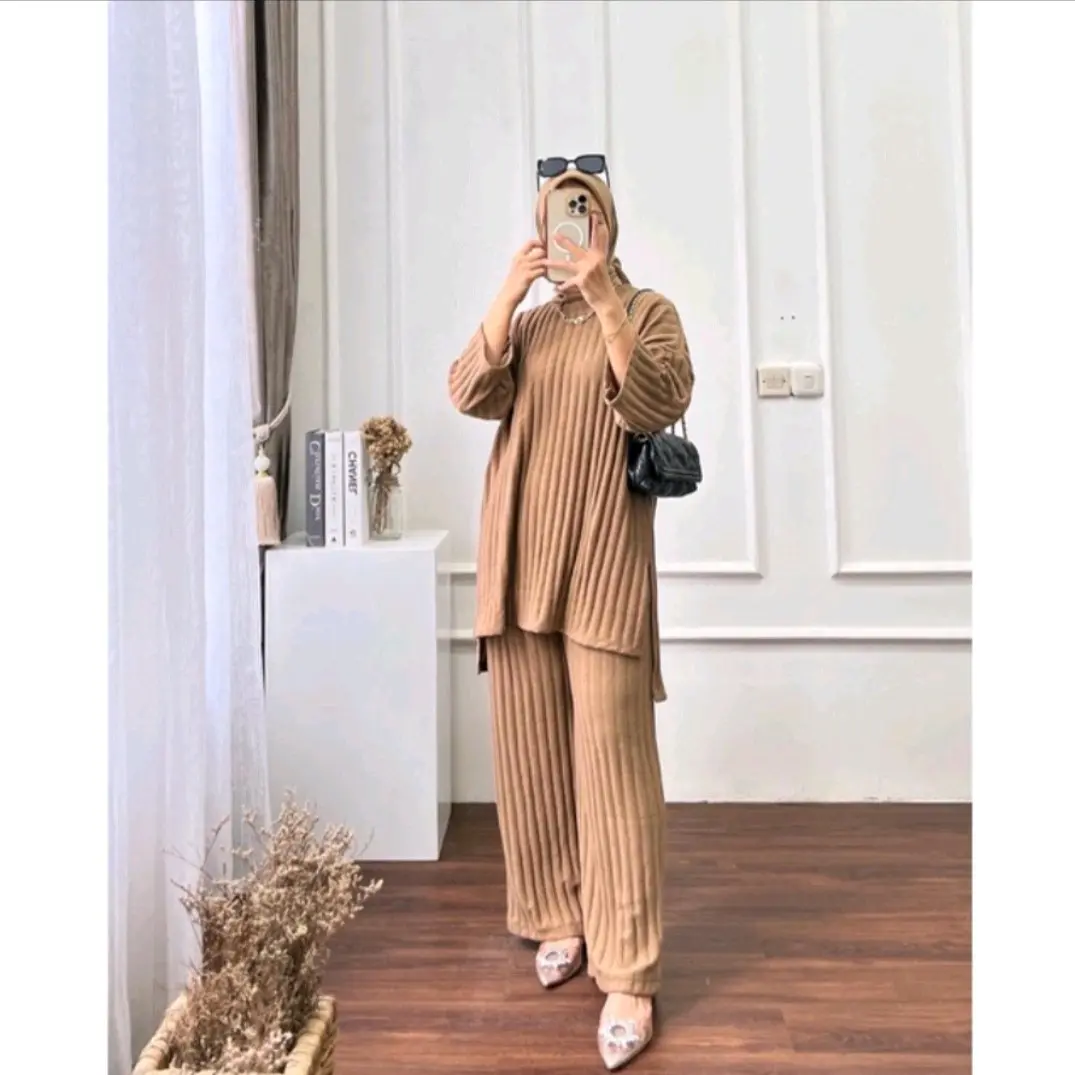 Zoora Set | Jumbo Bahan Hornet Premium Panjang Muslim Wanita Kulot Atasan Bawahan Setelan Baju