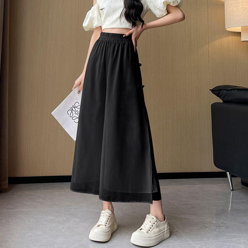 Quần Ống Rộng Voan, Phong Cách Trung Quốc Mới, Dành Cho Nữ, Bộ Sưu Tập Mùa Hè 2024, Quần Cropped Dáng Rộng Thường Ngày Quần Váy Cổ Tích Mỏng Chảy 6