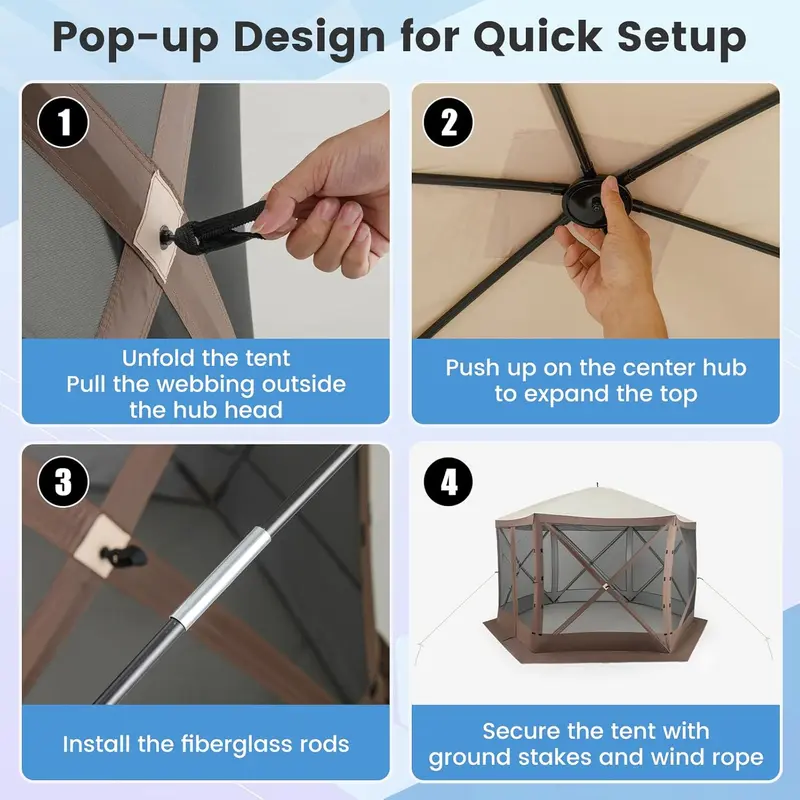 [Limited time deal]2.3 x 2.3m/3.5 x 3m/3.5 x 2.3m Pop up Camping Gazebo, 4/6-Sided Instant Setup House Tent with Carrying Bag, Portable Outdoor Sun Shelter Screened Canopy 4