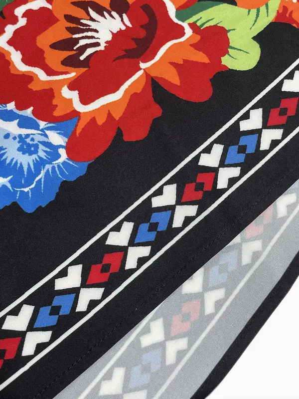 Women's Floral Ethnic Pattern Fringe Trim V Neck A Line Dress, Boho Fashion Short Sleeve Short Dress for Daily Holiday Vacation Wear, Ladies Dress for Summer 7