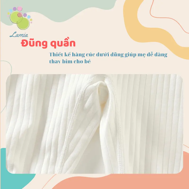 Sleepsuit thu đông dài tay, bộ áo liền thân cho bé trai bé gái sơ sinh 07BDD Cotton Kem 2