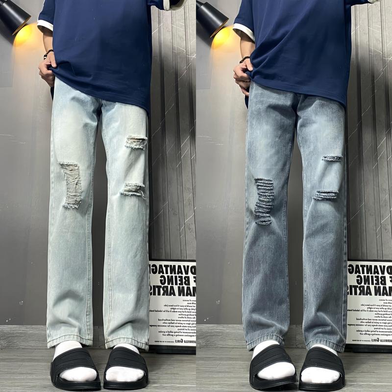 Quần Jean Nam Ống Suông ( Wash Xám Chuột , Xanh ) Menswear Cotton quần jeans