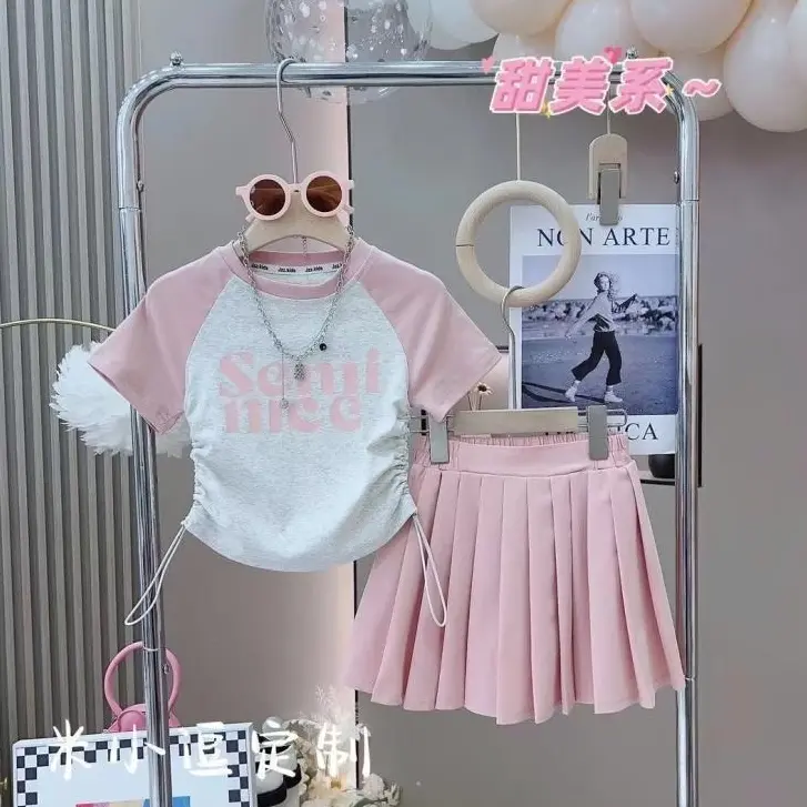 Bộ đồ mùa hè cho bé gái 15-45 kg 2023 váy xếp ly mùa hè trẻ em phiên bản Hàn Quốc mới