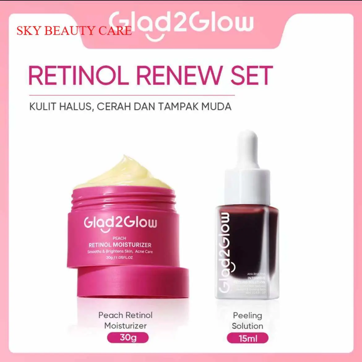 [2 PCS] GLAD2GLOW NIGHT RENEW BUNDLING 2 IN 1 / MOISTURAIZER RETINOL + PEELING SERUM AHA BHA PHA / MENCERAHKAN WAJAH / RETINOL RENEW SET