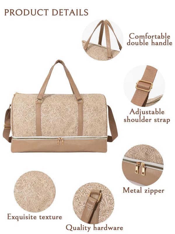 Large Capacity Vintage Travel Duffel Bag with Wet Dry Compartment, Stylish Pu Weekender Bag, with Adjustable Strap and Top Handle for Luggage 6