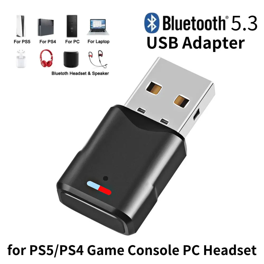 Bluetooth Audio Adapter Wireless Headphone Adapter Receiver for PS5/PS4 Game Console PC Headset 2 in 1 USB Bluetooth 5.3 Dongle Accessories Smartphone