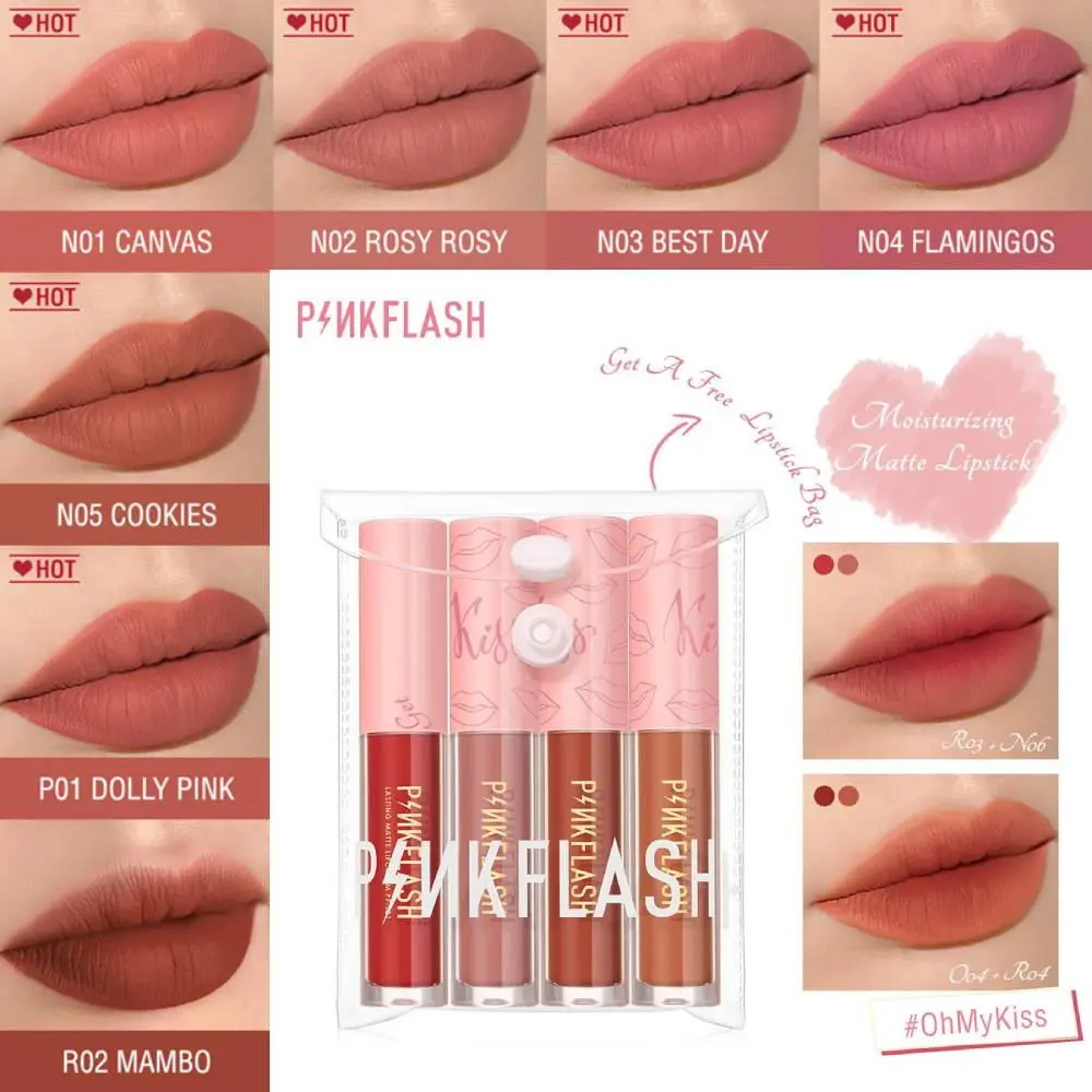 Set Bibir, Pinkflash, OhMyKiss, 3PCS, Gincu Cecair Pusam Pelembap, Tekstur Lembut, Formula VE Lipstik Merah