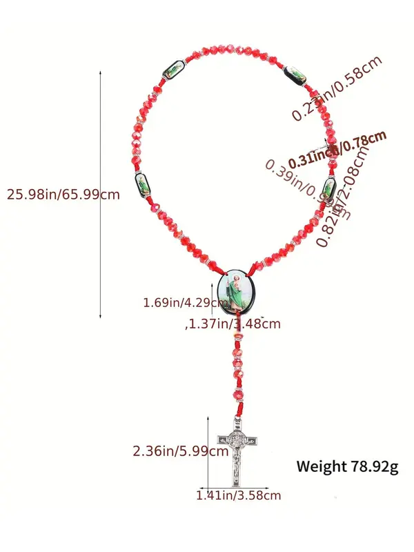 Easter Rhinestone Decor Cross Design Rosary Bead Necklace, Fashion Jewelry for Women & Men, Religion Blessing Accessory 5