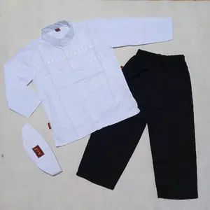 Baju Koko Anak Hitam Putih A&J Full Kancing Muslim Panjang Katun Setelan Tangan