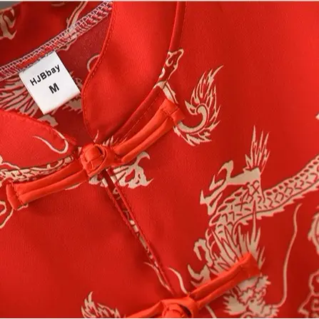 Bộ Áo Sơ Mi Hanfu Lụa Mango Ngắn Tay + Quần Short Họa Tiết Rồng Cho Bé Gái Và Bé Trai Phong Cách Sành Điệu Thời Trang Mùa Hè 5