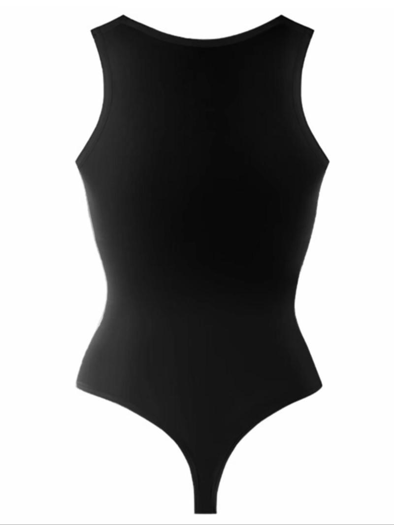 Product Introduction of Women's Solid Round Neck Bodysuit, Casual Sleeveless Bodysuit for Daily Wear, Ladies Clothes for All Seasons 8