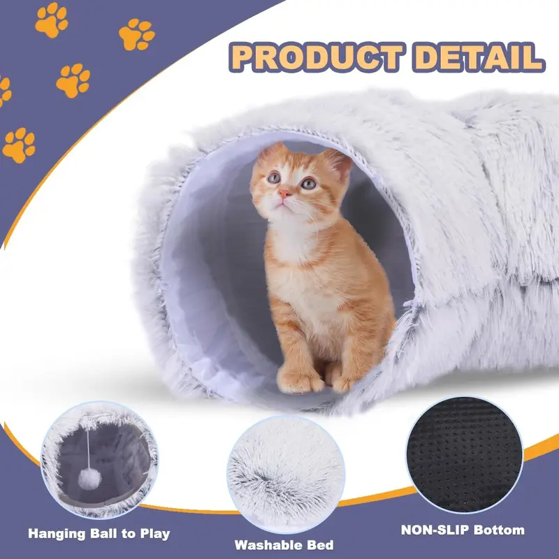 Foldable Cat Tunnel, 1 Count Portable Long Plush Cat Nest, Cat Tunnel Toy, Pet Supplies for Indoor Outdoor Use 6
