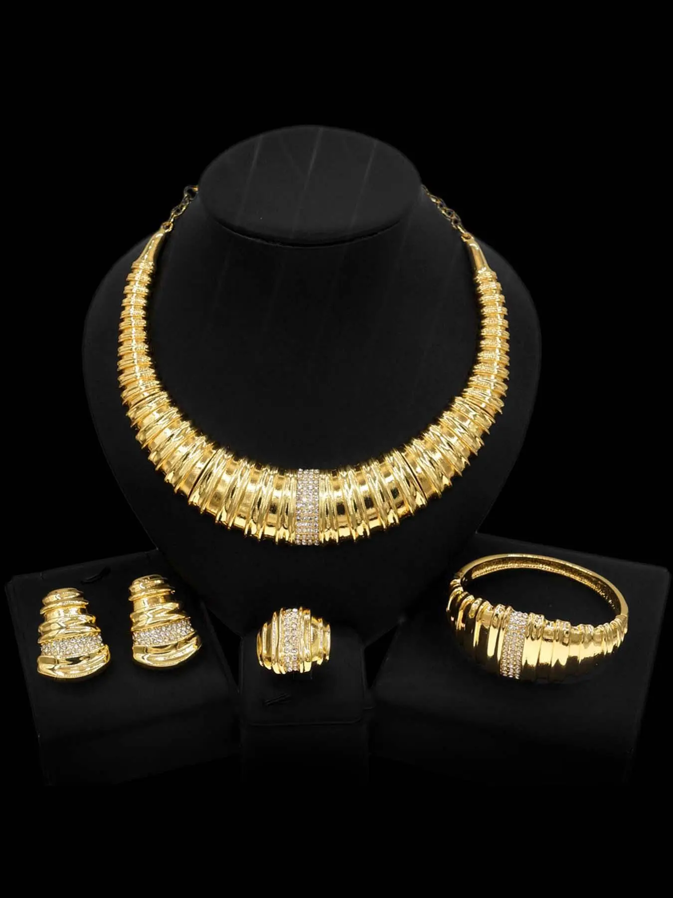 Women's Elegant Fashion Jewelry Set, Casual Trendy Necklace & Stud Earrings & Bangle & Ring, Fashion Accessories for Party & Daily Clothing Decor