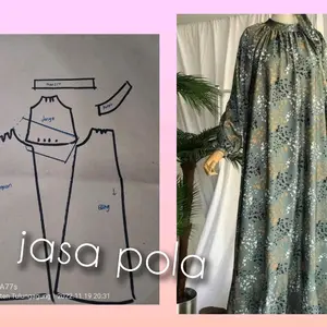 pola Instan gamis Raglan Polos Petunjuk Menjahit