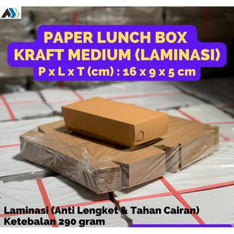 [10 PCS] Paper Lunch Box Kotak Makan Ukuran 16x9x5 cm (Lunchbox Medium) Laminasi Tebal 290 gram/gsm Coklat Polos - Lunch Box Kertas, Dus Box, Dus Nasi, Kemasan Makanan Take Away, Kemasan Makanan Kertas, Tray Paper Kertas, Box Kue Kitchenware