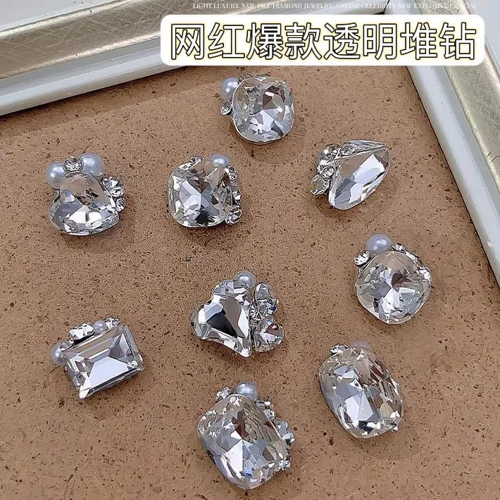Đính Đá Nghệ Thuật Làm Móng, Bán Chạy, Hoàn Thiện, Siêu Sáng Bóng, Trong Suốt, Trái Tim Nghiêng Đính Đá, Hình Chữ Nhật, Thiết Kế Rìu, Dát Ngọc Trai, Trang Trí Móng Tay, Bán Buôn Có Sẵn