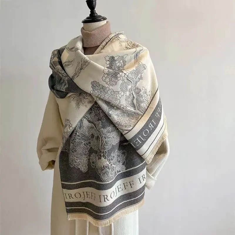 Khăn Choàng Tranh Phong Cảnh, Hàng Mới Về Mùa Thu Và Mùa Đông, Chất Liệu Giống Như Cashmere Khăn Quàng Cổ Động Vật, Thích Hợp Sử Dụng Trong Văn Phòng, Dày Dặn Và Giữ Nhiệt, Khăn Quàng Cổ Dài Đa Năng Women Nữ 0