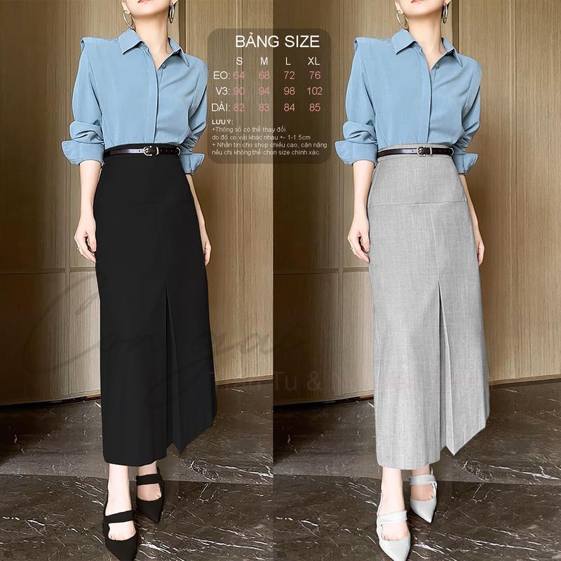Chân váy bút chì dài cạp cao, xếp ly giữa congaivn CV08 nhiều màu Nữ Women