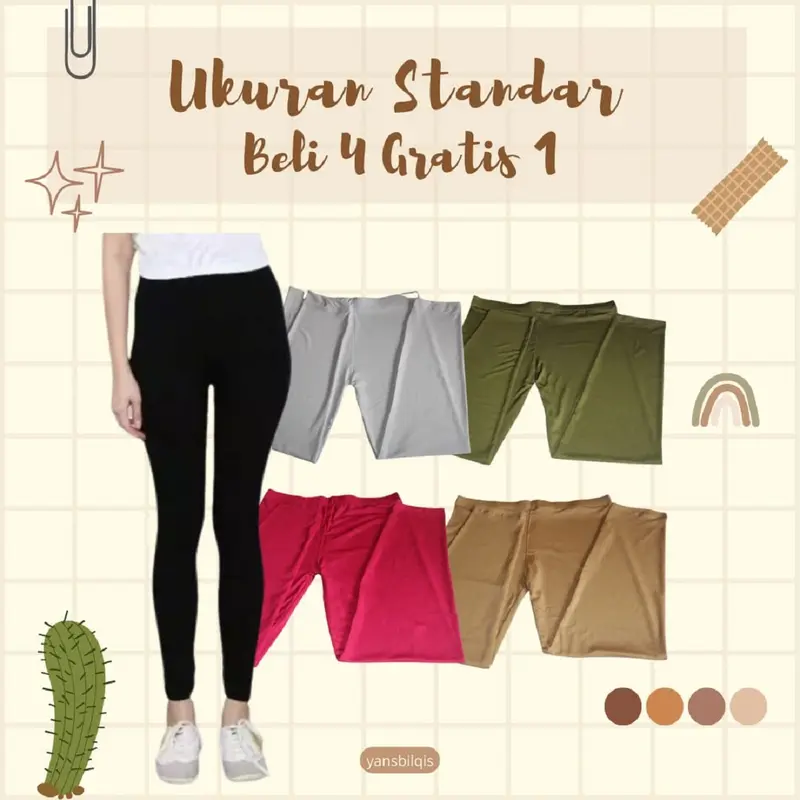 [PAKET HEMAT !!! BELI 4 GRATIS 1] Celana Legging Wanita Dewasa Panjang Polos Ukuran Standar, Jumbo dan Super Jumbo Hitam Nyaman Tebal 0