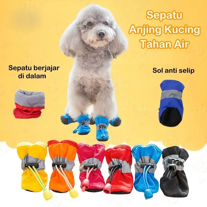 4Pcs/Set Sepatu Anjing Kucing Tahan Air Sepatu Bot Hewan Peliharaan Non-Slip Penutup Kaki Anjing Kain Oxford