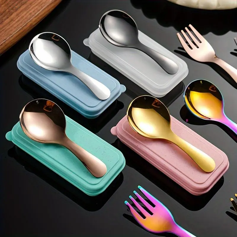 Stainless Steel Cutlery Set, 1 Set Including Fork & Spoon & Storage Box, Portable Tableware Set for Outdoor Camping Travel, Picnic Set, Camping Gear, Picnicware, Outdoor Camping Supplies, Camping Accessory, Camping Kitchenware 7