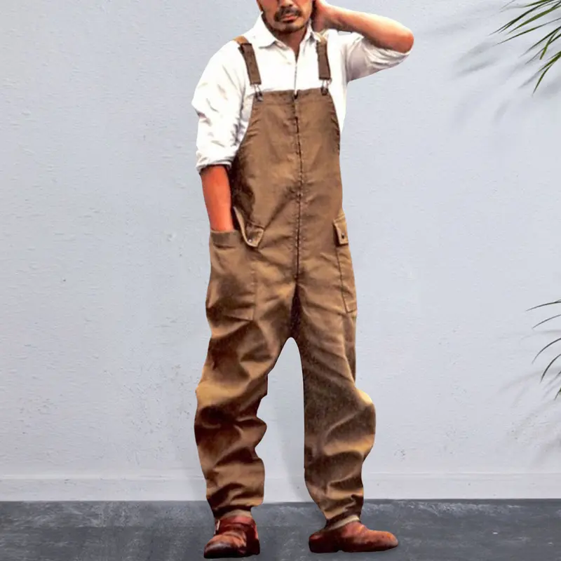 Áo Jumpsuit Quần Denim, Dành Cho Nam Giới, Phong Cách Cổ Điển Thường Ngày Dáng Rộng Vừa Vặn, Quần Yếm, Có Túi Lớn, Vải Mềm Và Dày, Áo Jumpsuit Quần Túi Hộp 2